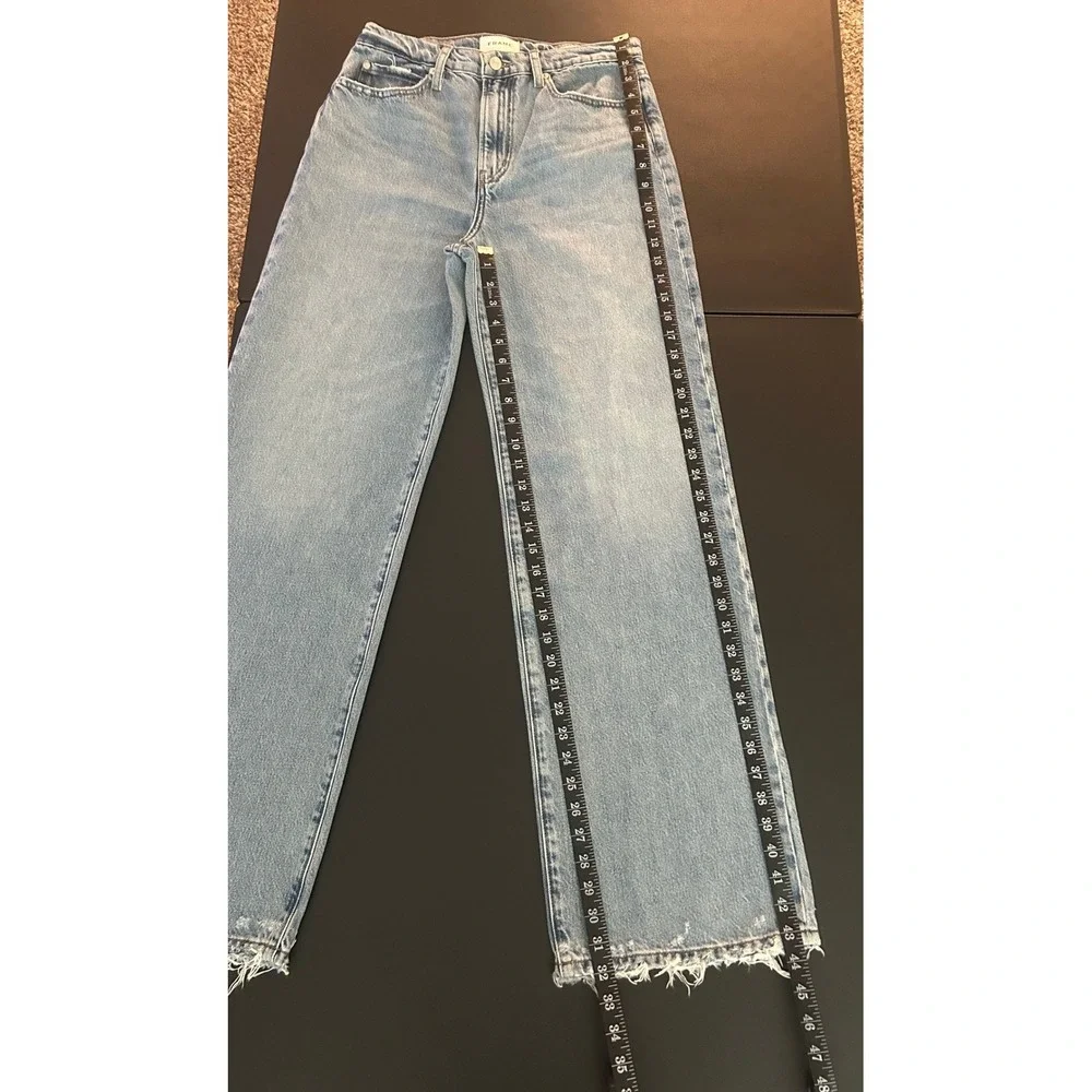 FRAME Le Jane Wide Leg High Rise Jeans Light Wash Raw Hem Size 27 NEW 1401